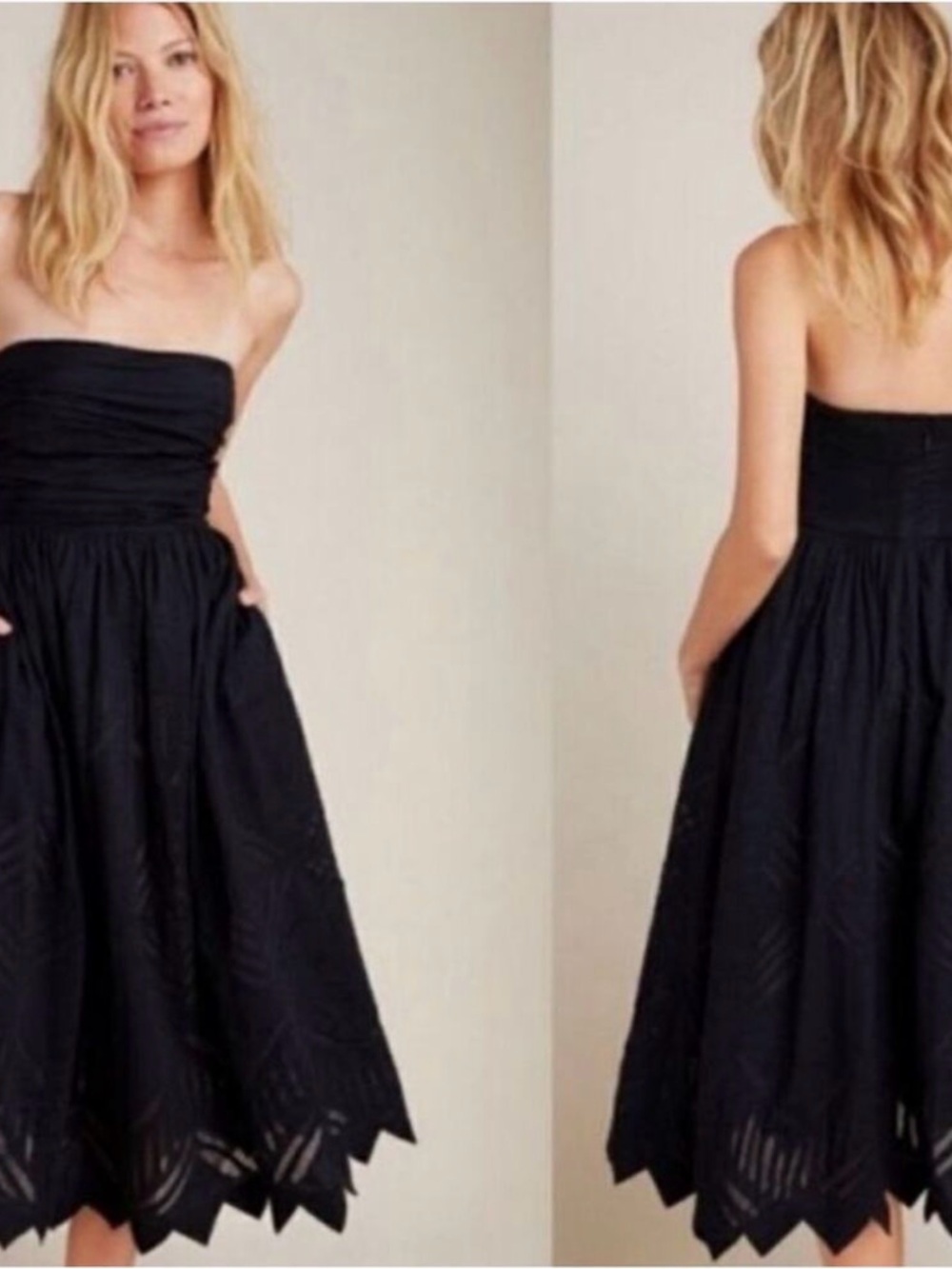 Anthropologie Luiza Midi Dress Black Strapless Cotton Eyelet Boho Sundress S 4
